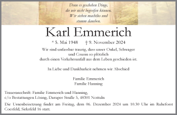 Anzeige von Karl Emmerich 