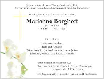 Anzeige von Marianne Borghoff 