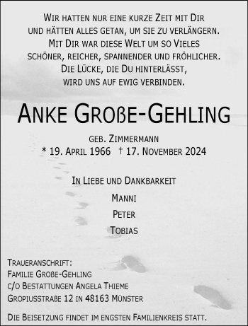 Anzeige von Anke Grobe-Gehling 