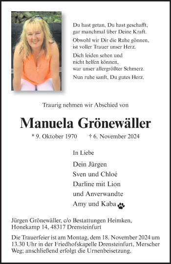 Anzeige von Manuela Grönewäller 