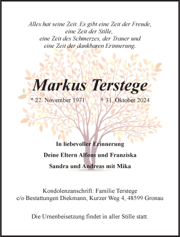 Anzeige von Markus Terstege 