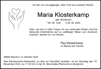 Anzeige von Maria Klosterkamp 