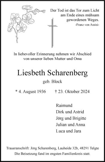 Anzeige von Liesbeth Scharenberg 