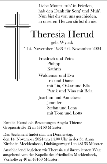 Anzeige von Theresia Herud 