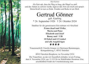 Anzeige von Gertrud Gönner 