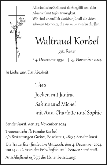 Anzeige von Waltraud Korbel 