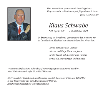 Anzeige von Klaus Schwabe 