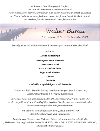 Anzeige von Walter Burau 