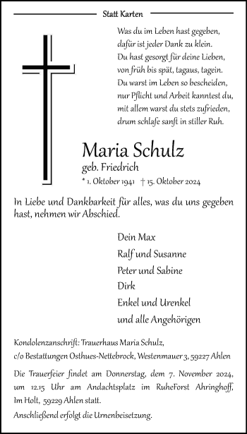 Anzeige von Maria Schulz 