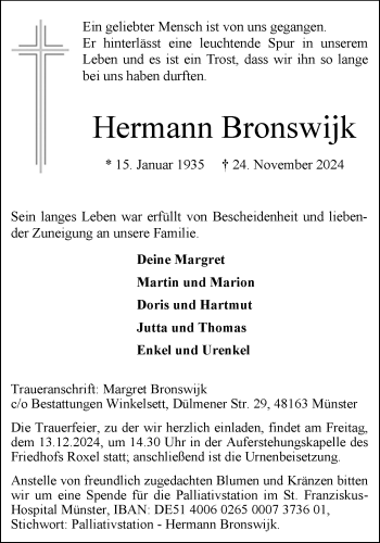 Anzeige von Hermann Bronswijk 