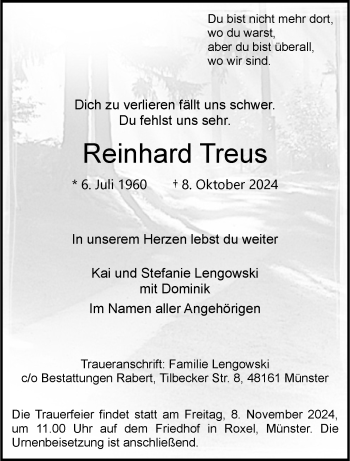 Anzeige von Reinhard Treus 