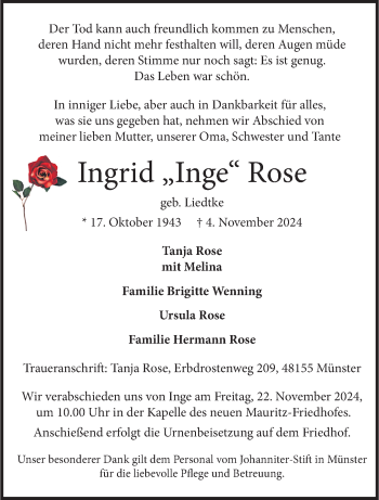 Anzeige von Ingrid Rose 