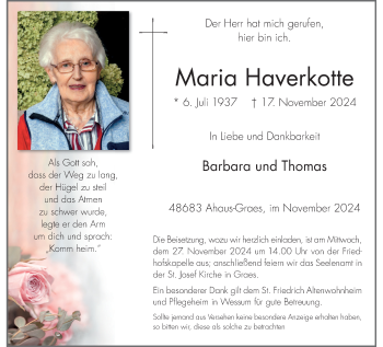 Anzeige von Maria Haverkotte 