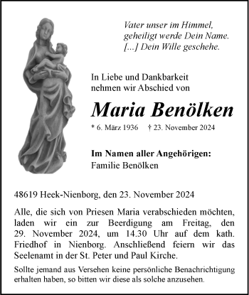 Anzeige von Maria Benölken 