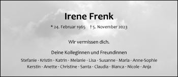 Anzeige von Irene Frenk 