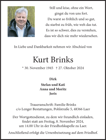 Anzeige von Kurt Brinks 