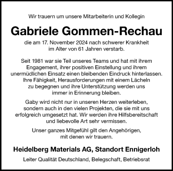 Anzeige von Gabriele Gommen-Rechau 