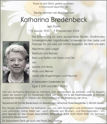 Anzeige von Katharina Bredenbeck 