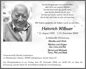 Anzeige von Heinrich Wilbuer 