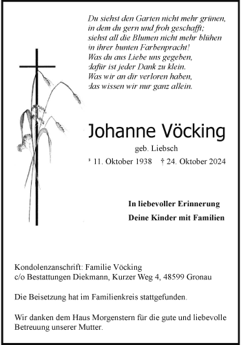 Anzeige von Johanne Vöcking 