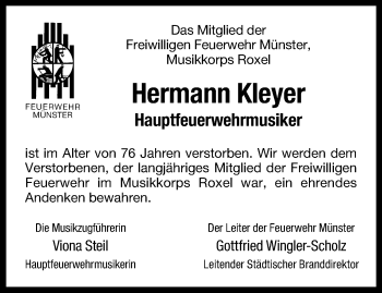 Anzeige von Hermann Kleyer 