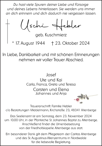 Anzeige von Uschi Hebler 