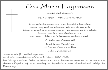 Anzeige von Eva-Maria Hagemann 