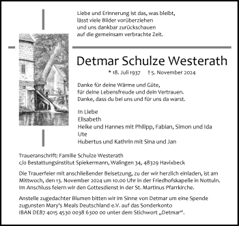 Anzeige von Detmar Schulze Westerath 