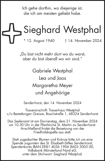 Anzeige von Sieghard Westphal 