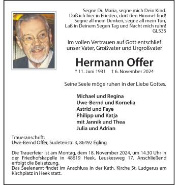 Anzeige von Hermann Offer 