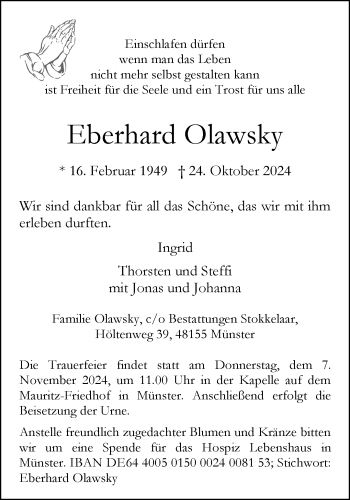 Anzeige von Eberhard Olawsky 