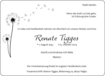 Anzeige von Renate Tigges 