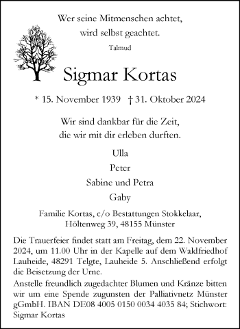 Anzeige von Sigmar Kortas 