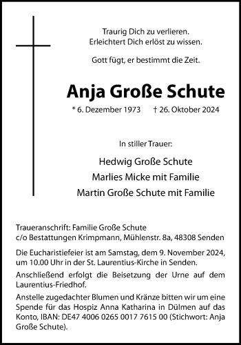 Anzeige von Anja Große Schute 