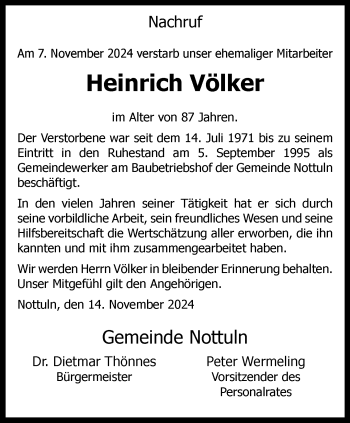 Anzeige von Heinrich Völker 