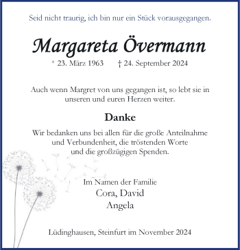 Anzeige von Margareta Övermann 