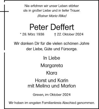 Anzeige von Peter Deffert 