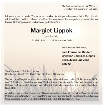 Anzeige von Margiet Lippok 