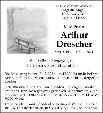 Anzeige von Arthur Drescher 