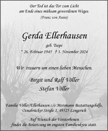 Anzeige von Gerda Ellerhausen 