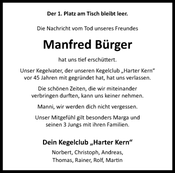 Anzeige von Manfred Bürger 