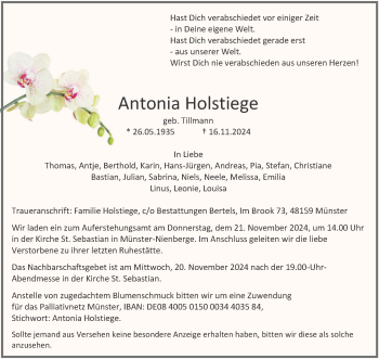 Anzeige von Antonia Holstiege 