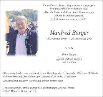 Anzeige von Manfred Bürger 