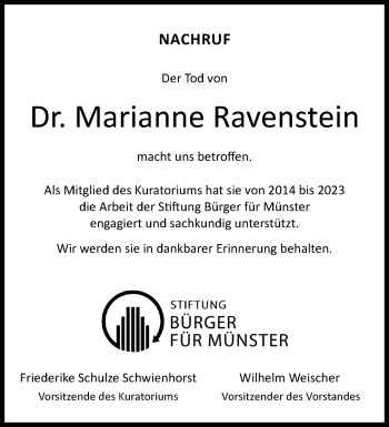 Anzeige von Dr. Marianne Ravenstein 