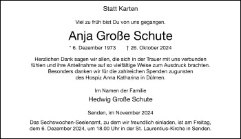 Anzeige von Anja Große Schute 