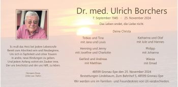 Anzeige von Dr. med. Ulrich Borchers 