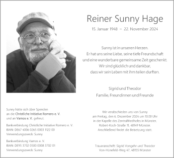 Anzeige von Reiner Sunny Hage 