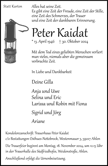 Anzeige von Peter Kaidat 