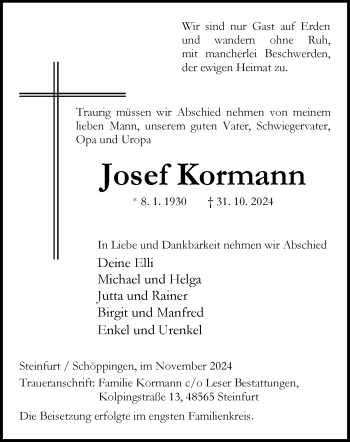 Anzeige von Josef Kormann 