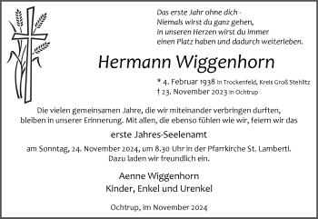 Anzeige von Hermann Wiggenhorn 